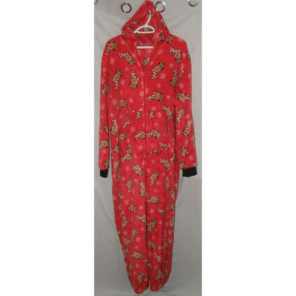 Unisex Sz XL Soft Fleece Christmas Holiday Hooded 1 Pc Lounge Pajamas EKOUAER